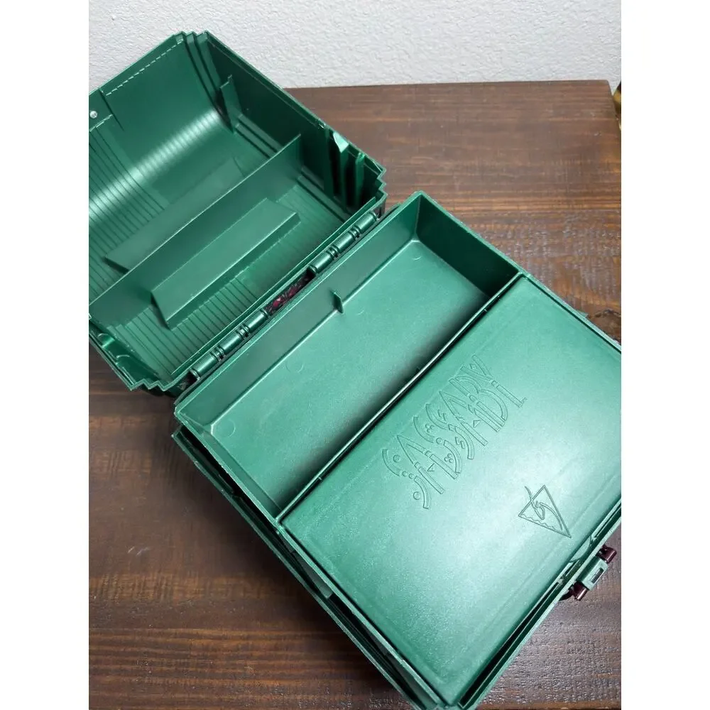VTG Sassaby Makeup Train Case Green Floral Washable Fabric Mirror 90s Made In US